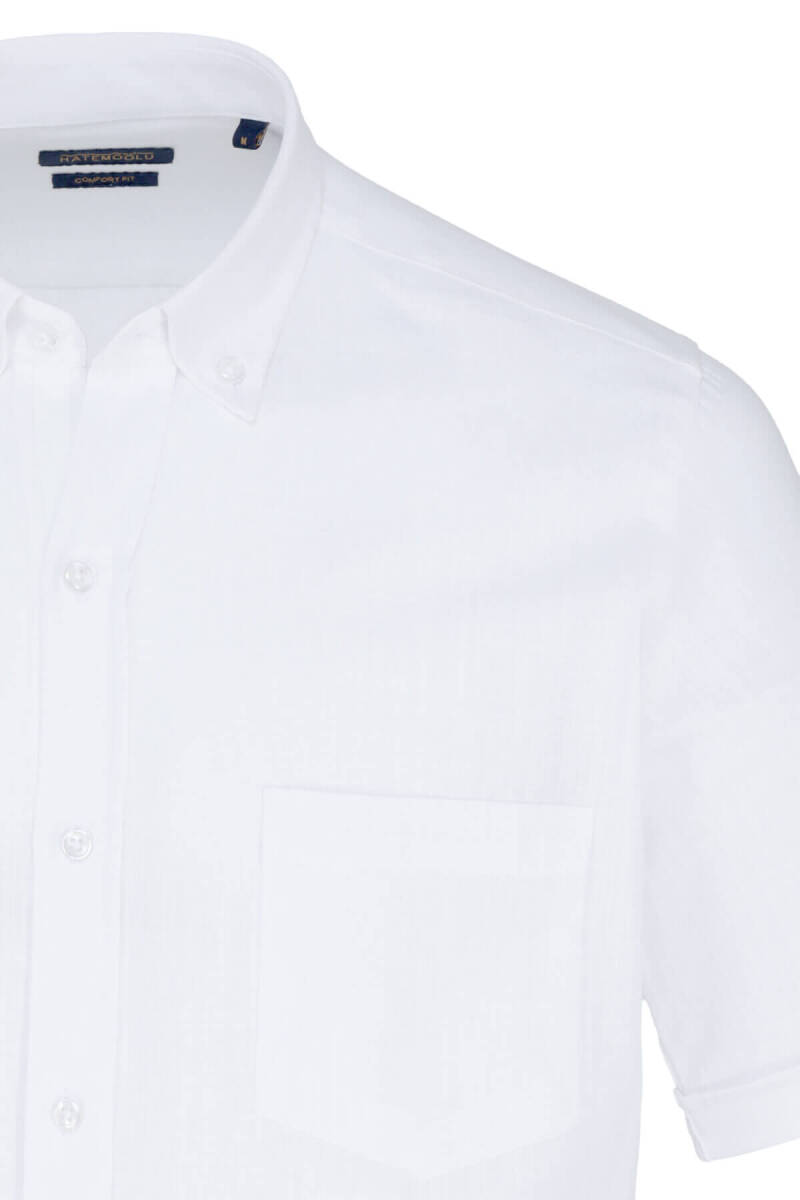 Beyaz Comfort Fit 100% Pamuk Düğmeli Yaka Kısa Kollu Casual Gömlek - Hatemoğlu (1)