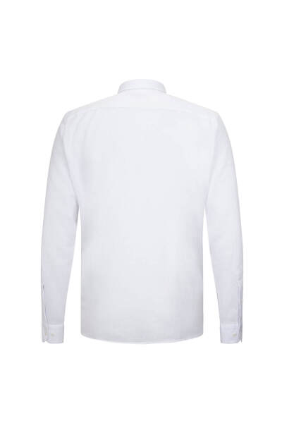 Beyaz Comfort Fit 100% Pamuk Düğmeli Yaka Uzun Kollu Casual Gömlek - 2