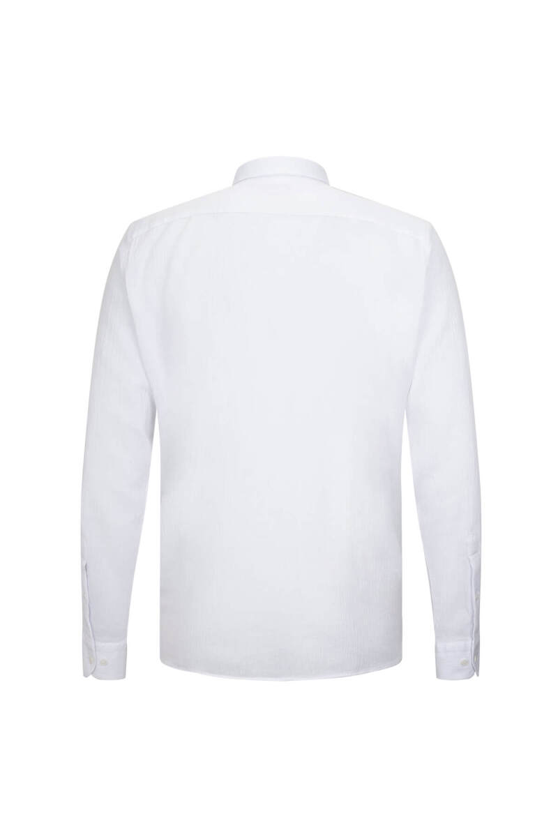 Beyaz Comfort Fit 100% Pamuk Düğmeli Yaka Uzun Kollu Casual Gömlek - Saykı (1)