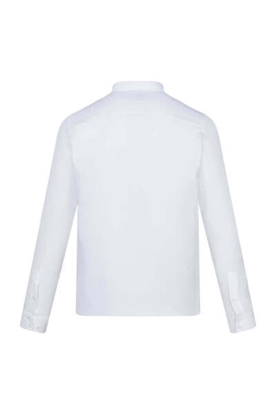 Beyaz Comfort Fit 100% Pamuk Düğmeli Yaka Uzun Kollu Casual Gömlek - 8