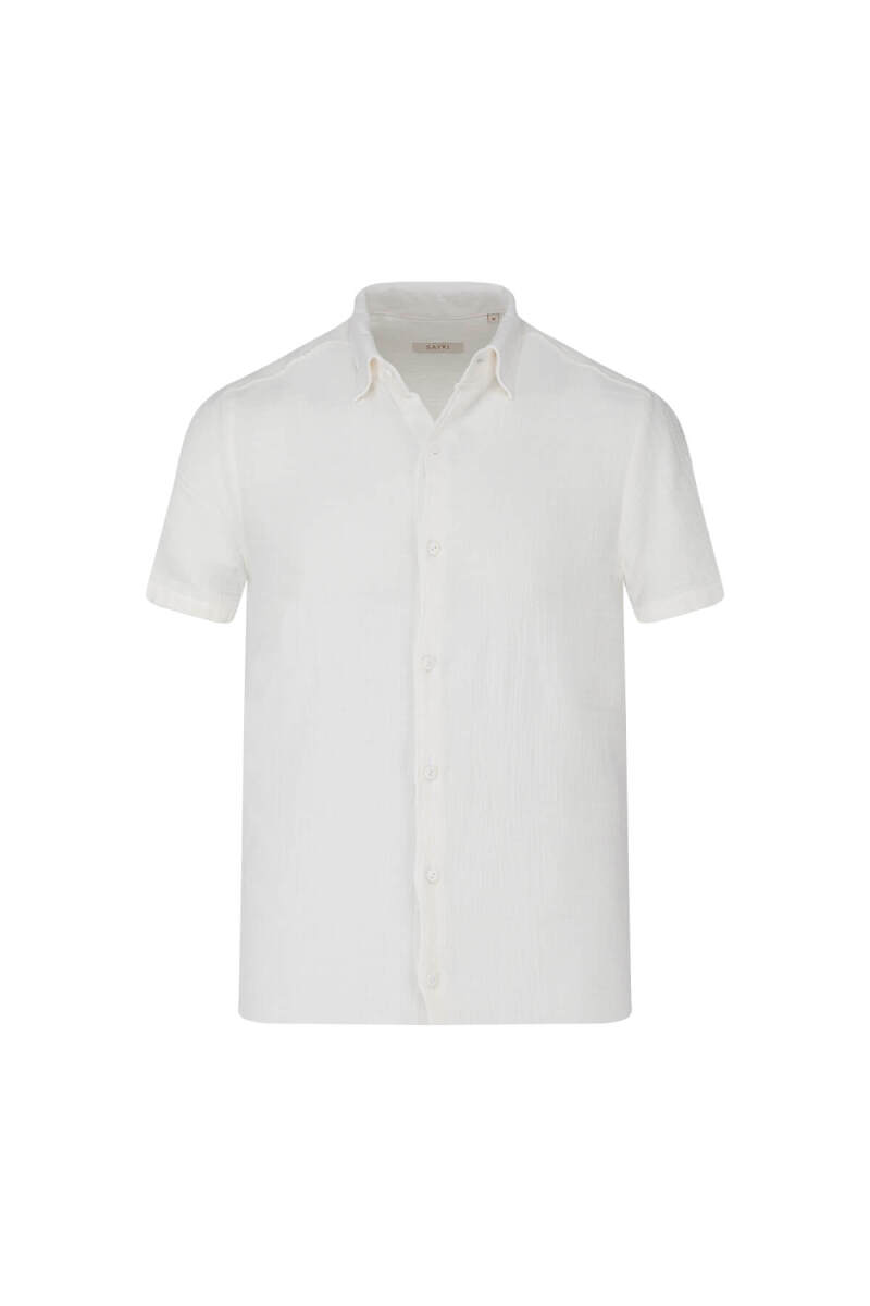 Beyaz Comfort Fit 100% Pamuk Gizli Düğmeli Yaka Kısa Kollu Gömlek - Saykı