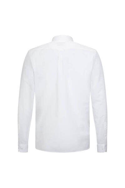Beyaz Comfort Fit 100% Pamuk Slim Yaka Uzun Kollu Spor Gömlek - 2