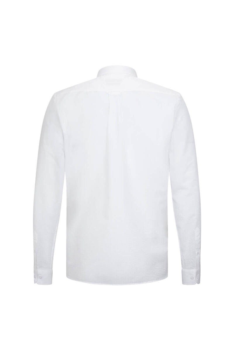 Beyaz Comfort Fit 100% Pamuk Slim Yaka Uzun Kollu Spor Gömlek - Saykı (1)