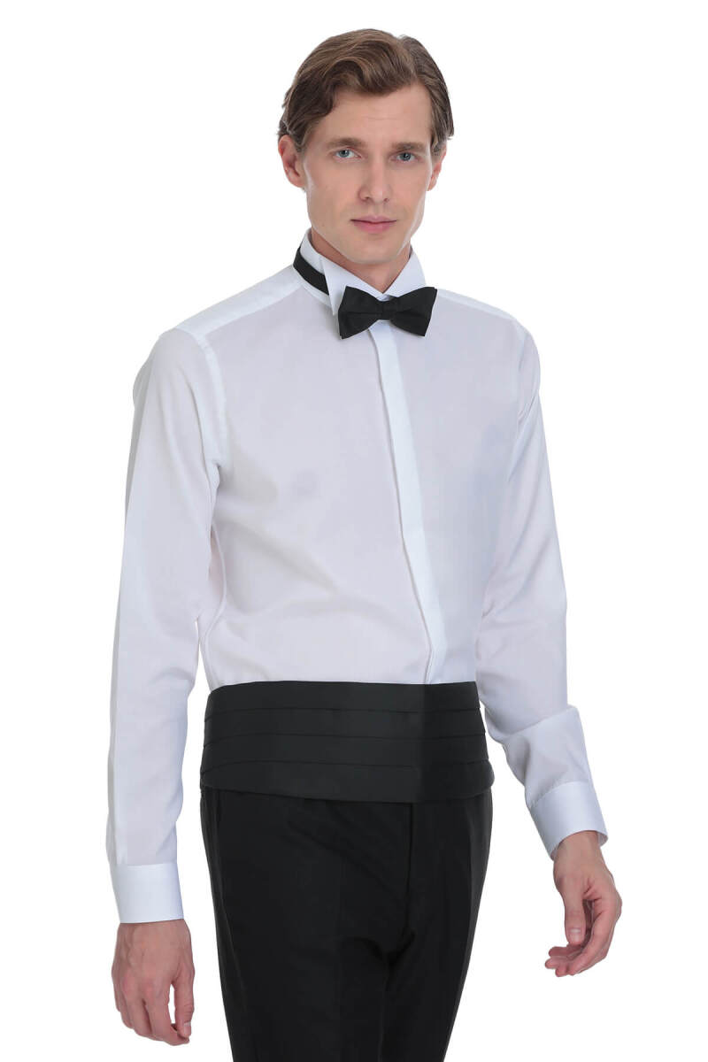 Beyaz Comfort Fit Ata Yaka 100% Pamuk Uzun Kollu Damatlık Gömlek