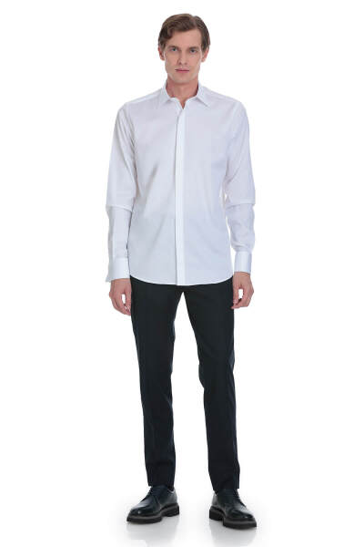 Beyaz Comfort Fit Ata Yaka Pamuklu Damatlık Gömlek - 2