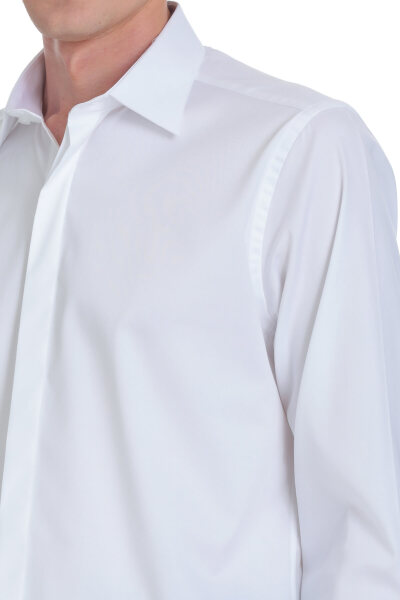 Beyaz Comfort Fit Ata Yaka Pamuklu Damatlık Gömlek - 4