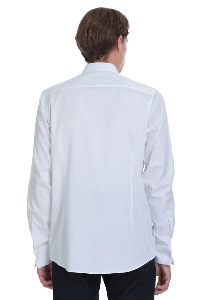 Beyaz Comfort Fit Ata Yaka Pamuklu Damatlık Gömlek - 5
