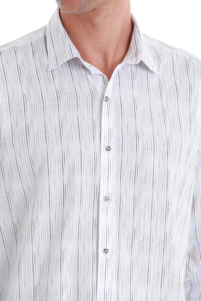 Beyaz Comfort Fit Baskılı Slim Yaka Uzun Kollu Spor Gömlek - 5