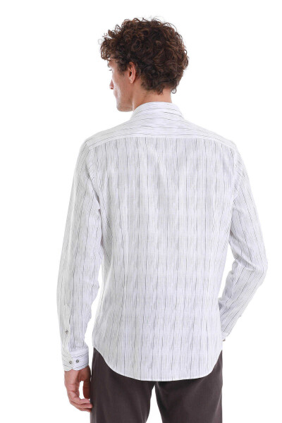 Beyaz Comfort Fit Baskılı Slim Yaka Uzun Kollu Spor Gömlek - 6
