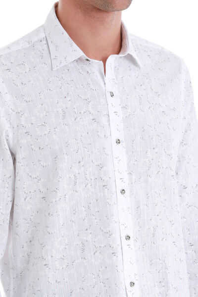 Beyaz Comfort Fit Baskılı Slim Yaka Uzun Kollu Spor Gömlek - 5