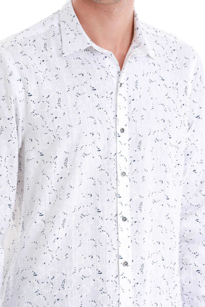 Beyaz Comfort Fit Baskılı Slim Yaka Uzun Kollu Spor Gömlek - 6