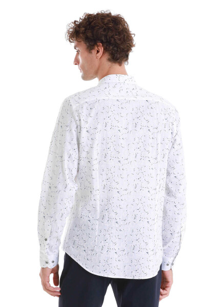 Beyaz Comfort Fit Baskılı Slim Yaka Uzun Kollu Spor Gömlek - 7