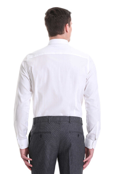 Beyaz Comfort Fit Desenli 100% Pamuklu Slim Yaka Uzun Kollu Klasik Gömlek - 5