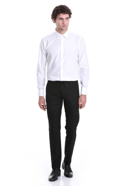 Beyaz Comfort Fit Desenli Slim Yaka 100% Pamuklu Manşetli Uzun Kollu Klasik Gömlek - 2