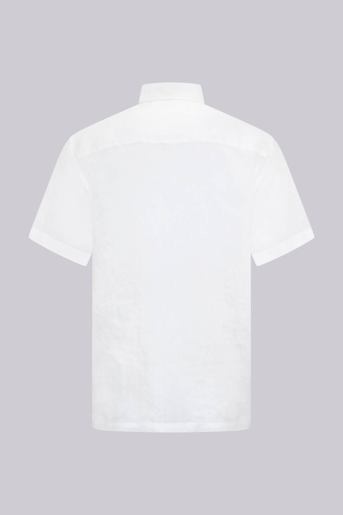 Beyaz Comfort Fit Düğmeli Yaka 100% Keten Kısa Kollu Gömlek - 2