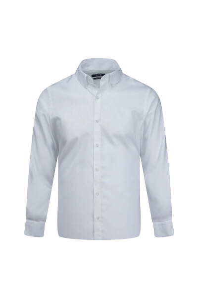 Beyaz Comfort Fit Düğmeli Yaka 100% Pamuk Uzun Kollu Oxford Gömlek 
