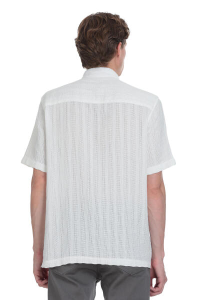 Beyaz Comfort Fit Düğmeli Yaka Kısa Kollu Pamuk Gömlek - 5