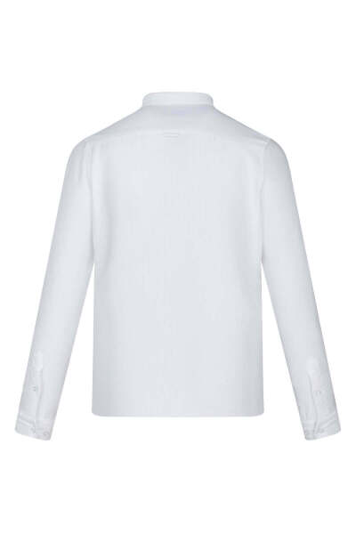 Beyaz Comfort Fit Düğmeli Yaka Uzun Kollu Casual Gömlek - 8