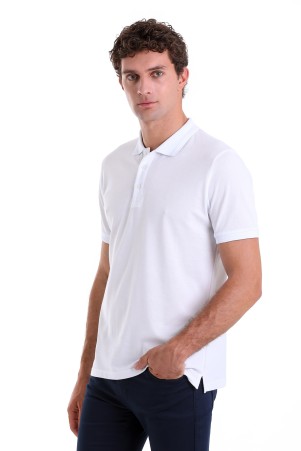 Beyaz Comfort Fit Düz 100% Pamuk Polo Yaka Tişört - Thumbnail