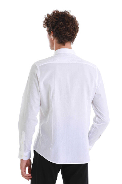 Beyaz Comfort Fit 100% Pamuk Slim Yaka Uzun Kollu Spor Gömlek - 6