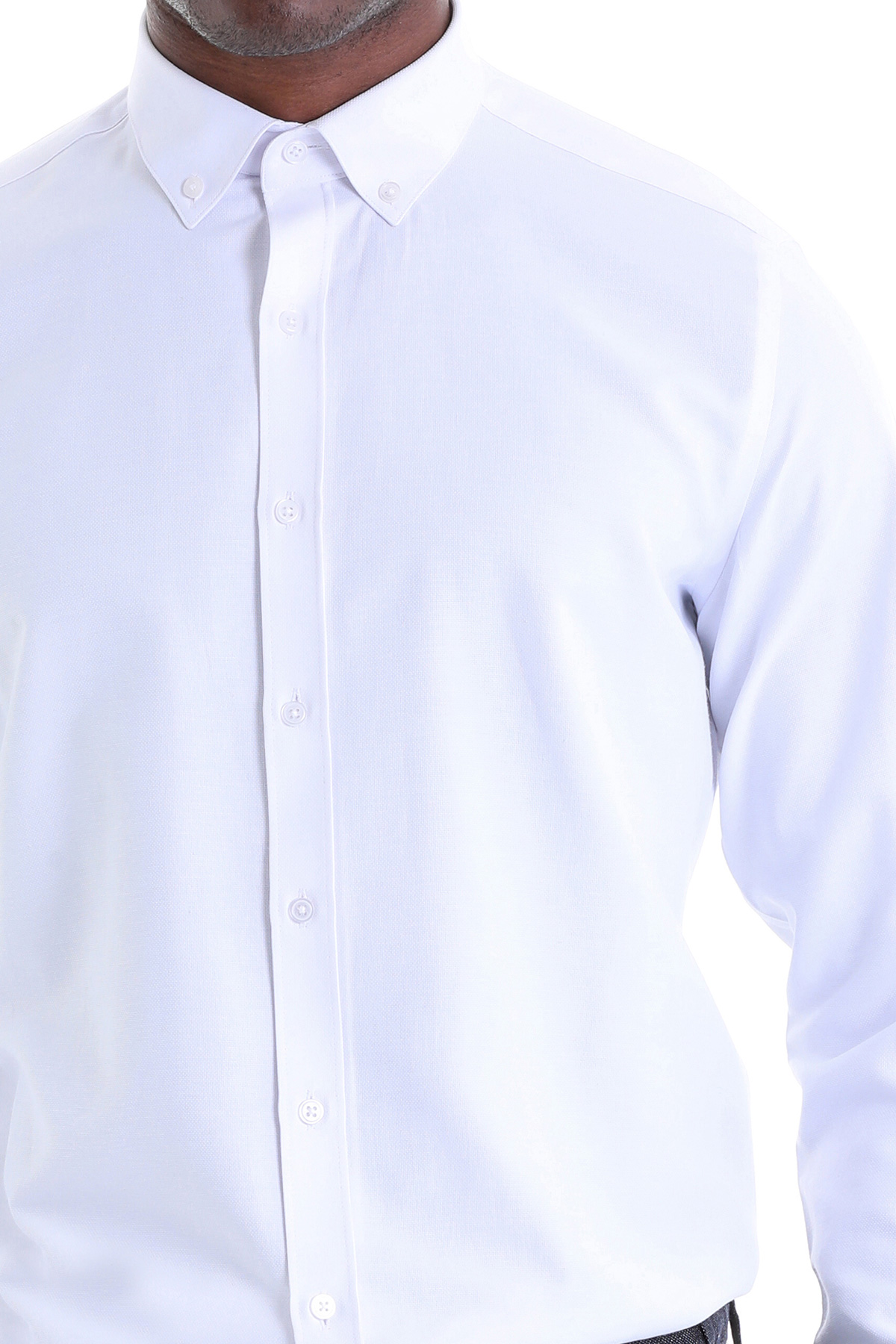Beyaz Comfort Fit Desenli Pamuklu Düğmeli Yaka Uzun Kollu Casual Gömlek