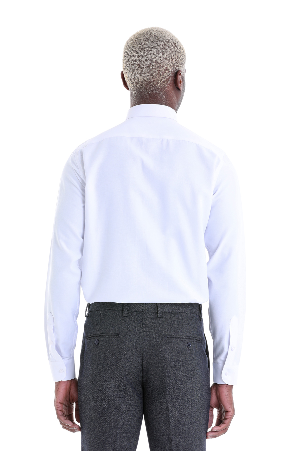 Beyaz Comfort Fit Desenli Pamuklu Düğmeli Yaka Uzun Kollu Casual Gömlek