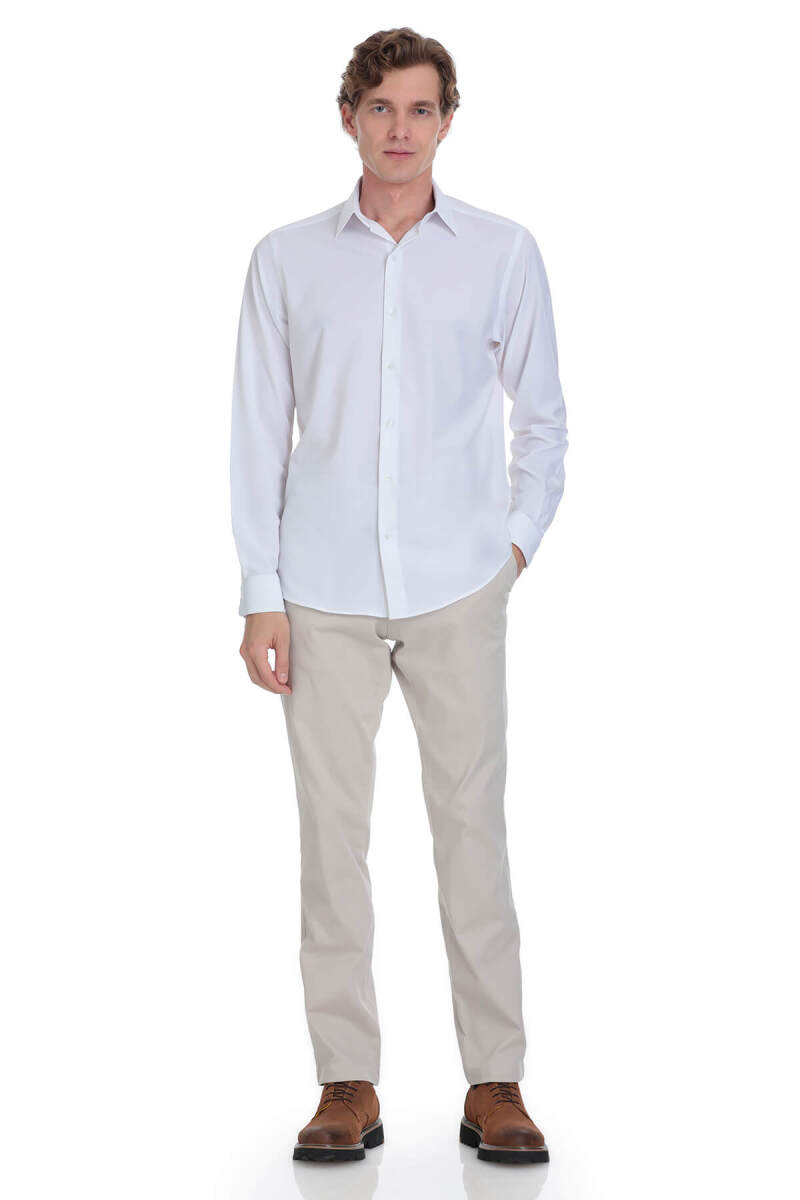 Beyaz Comfort Fit Slim Yaka Uzun Kollu Casual Gömlek - Saykı (1)