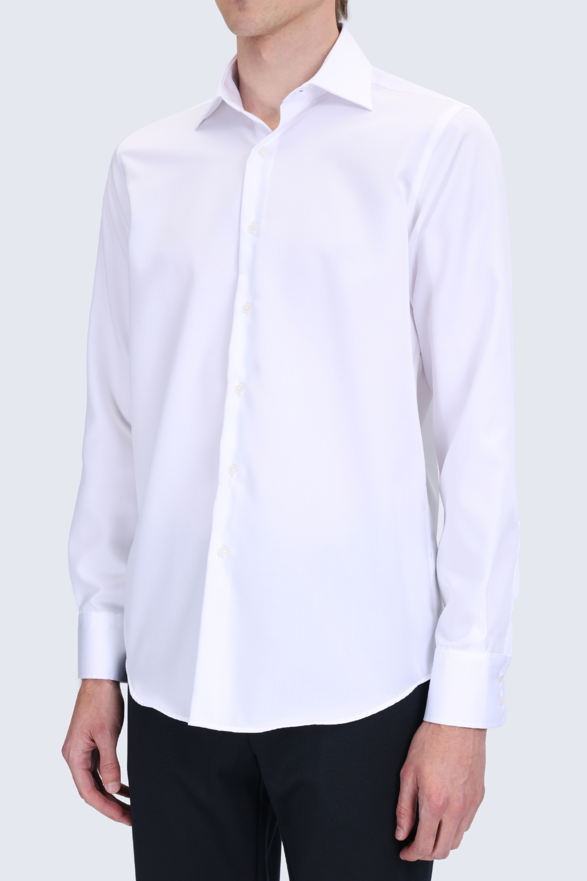 Beyaz Comfort Fit Slim Yaka Uzun Kollu Non Iron Saten Gömlek - 5