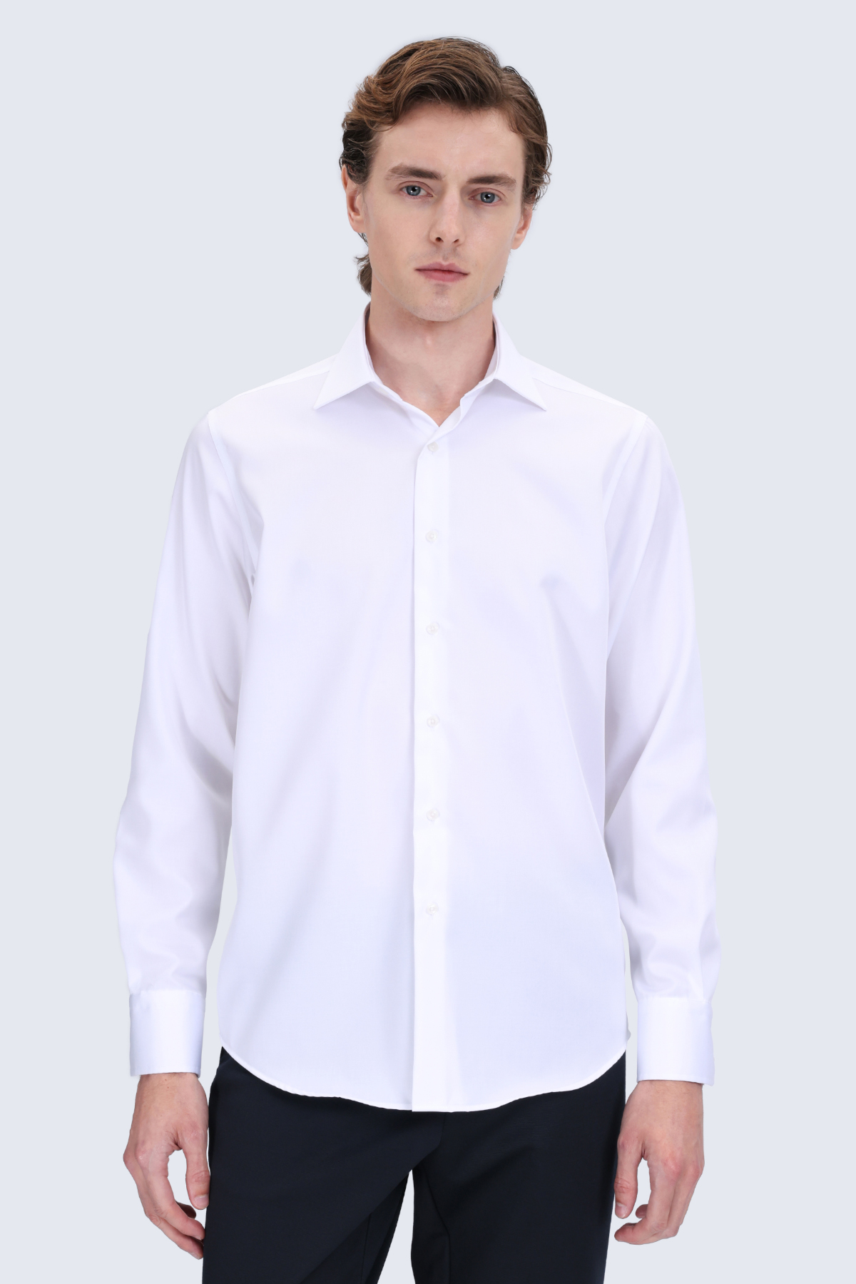 Beyaz Comfort Fit Slim Yaka Uzun Kollu Non Iron Saten Gömlek - 3