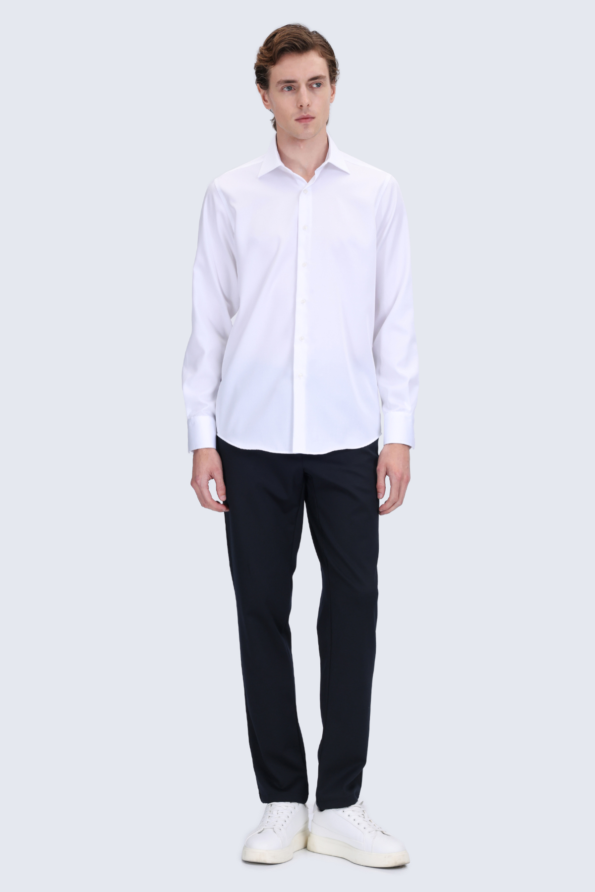 Beyaz Comfort Fit Slim Yaka Uzun Kollu Non Iron Saten Gömlek - 2