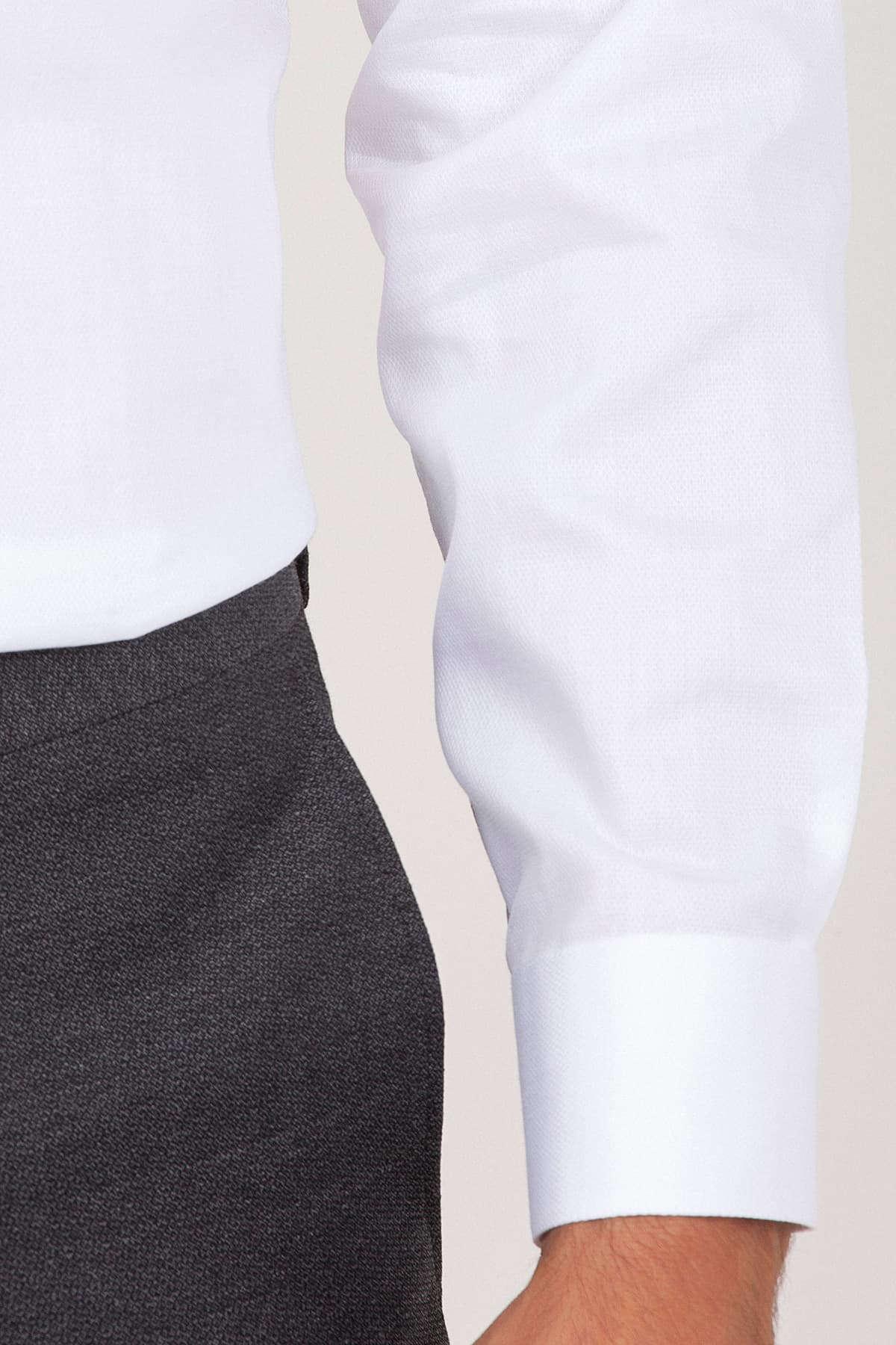 Beyaz Slim Fit Desenli 100% Pamuk Uzun Kol Spor Gömlek