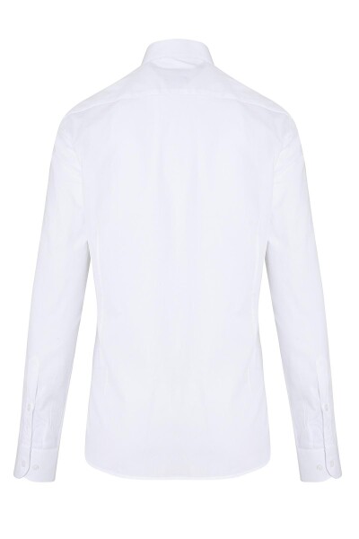 Beyaz Slim Fit Desenli 100% Pamuk Açık İtalyan Yaka Uzun Kollu Klasik Gömlek - 4