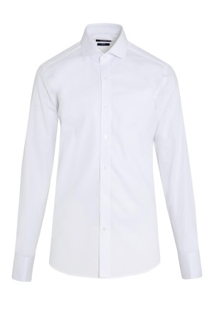 Beyaz Slim Fit Desenli 100% Pamuk Açık İtalyan Yaka Manşetli Uzun Kol Klasik Gömlek - Thumbnail