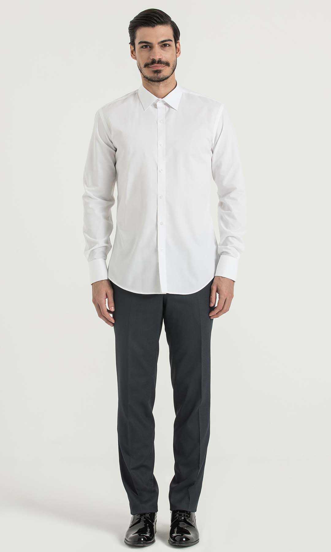 Desenli Slim Fit Beyaz Gömlek - 2