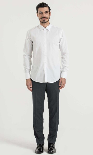 Desenli Slim Fit Beyaz Gömlek - 2