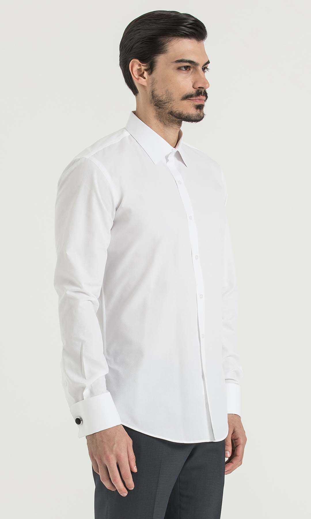 Desenli Slim Fit Beyaz Gömlek - 3