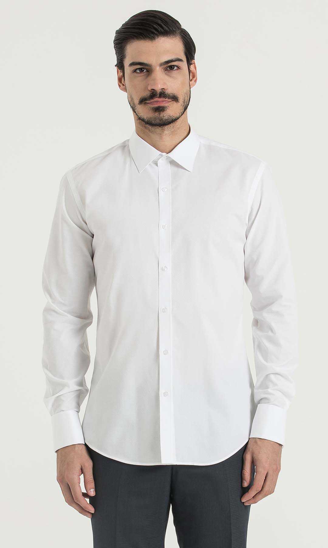 Desenli Slim Fit Beyaz Gömlek - 1