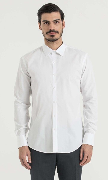 Desenli Slim Fit Beyaz Gömlek - 1