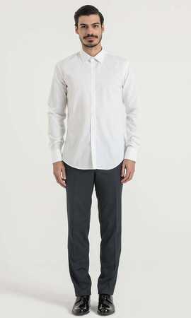 Desenli Slim Fit Beyaz Gömlek - 6
