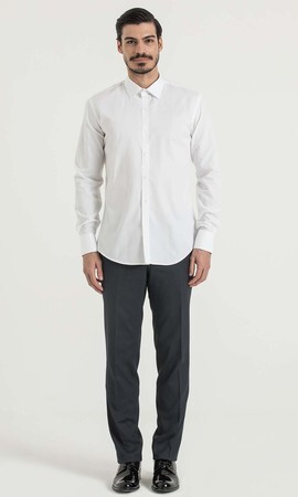 Desenli Slim Fit Beyaz Gömlek - 6