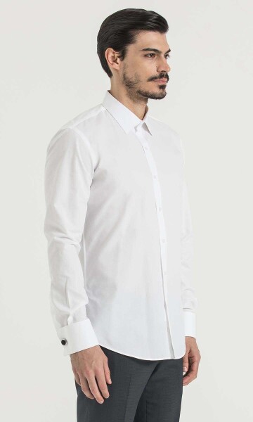 Desenli Slim Fit Beyaz Gömlek - Thumbnail
