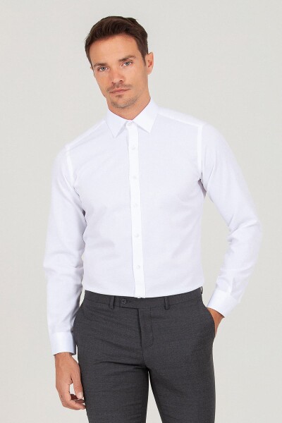 Beyaz Slim Fit Armürlü Gömlek - 1