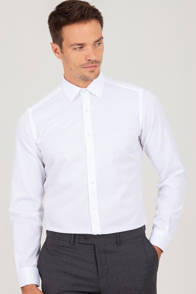 Beyaz Slim Fit Armürlü Gömlek - 3