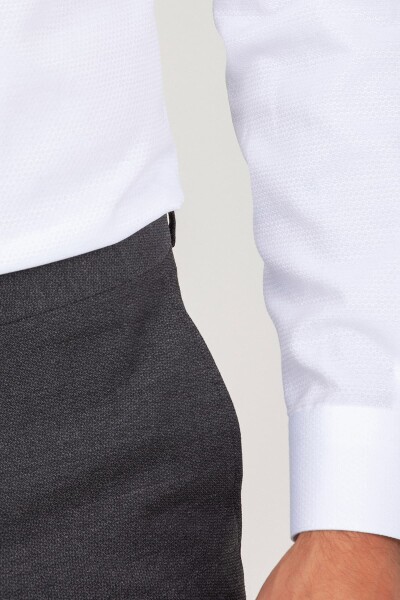 Beyaz Slim Fit Armürlü Gömlek - 5