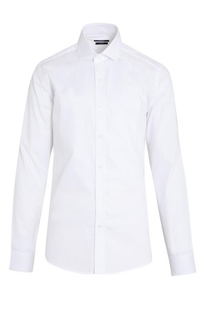 Beyaz Slim Fit Desenli 100% Pamuk Açık İtalyan Yaka Uzun Kollu Klasik Gömlek - Thumbnail