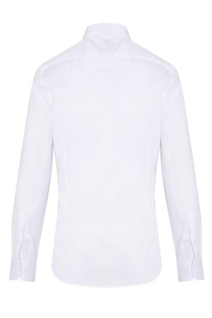 Beyaz Slim Fit Desenli 100% Pamuk Açık İtalyan Yaka Uzun Kollu Klasik Gömlek - Thumbnail