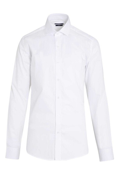 Beyaz Slim Fit Desenli 100% Pamuk Açık İtalyan Yaka Uzun Kollu Klasik Gömlek - 2