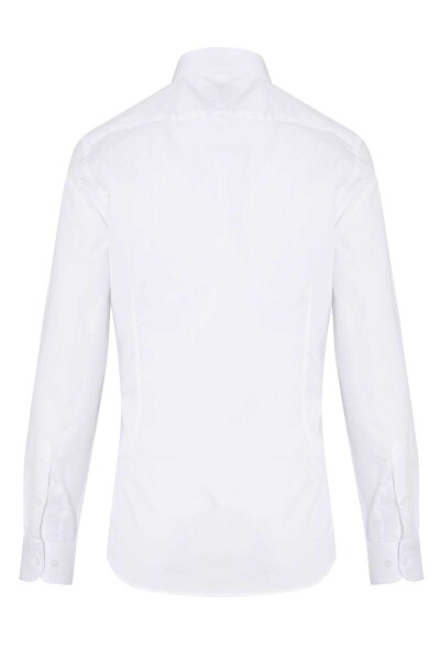 Beyaz Slim Fit Desenli 100% Pamuk Açık İtalyan Yaka Uzun Kollu Klasik Gömlek - 4