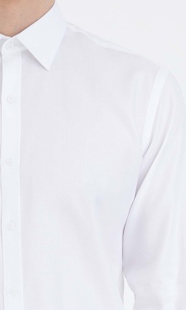 Desenli Slim Fit Beyaz Gömlek - Thumbnail