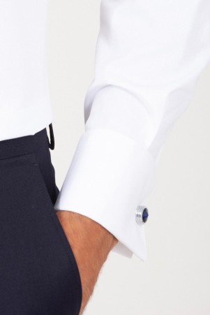 Beyaz Regular Fit Desenli 100% Pamuk Uzun Kol Manşetli Gömlek - Thumbnail